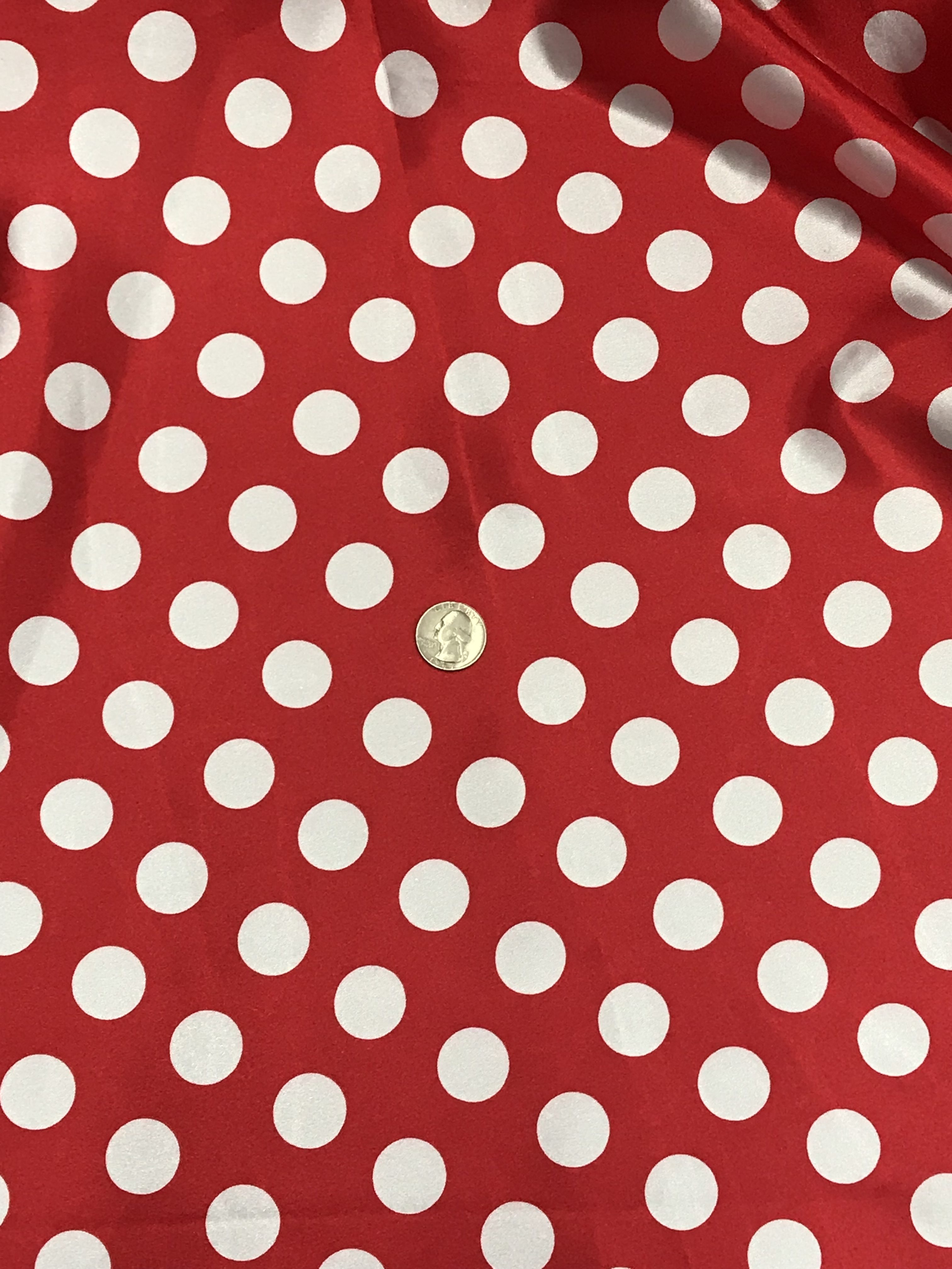 Big Polka Dots White on Red Satin – Sal Tex Fabrics, Inc.